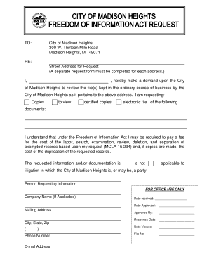 Michigan Freedom of Information Act Request Form