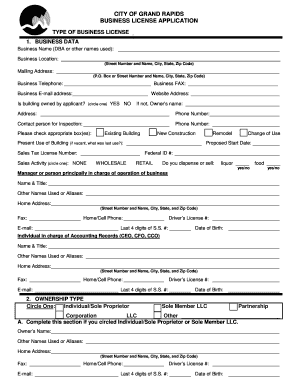 City of Grand Rapids Business License Application