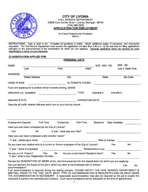 City of Livonia Employment Application
