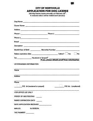 City of Northville Dog License Application