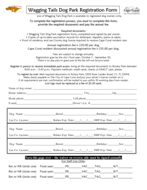 Wagging Tails Dog Park Registration Form