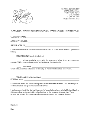 Residential Solid Waste Collection Cancellation Form