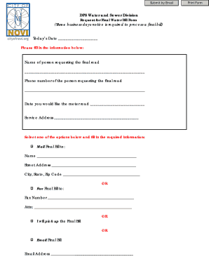 Request for Final Water Bill Form
