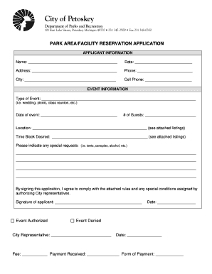 Park Area Facility Reservation Application