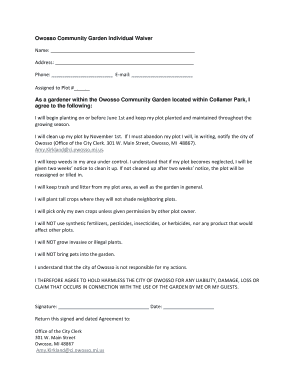 Owosso Community Garden Waiver