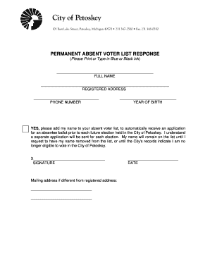 Permanent Absent Voter List Response