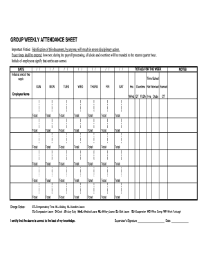 Weekly Attendance Sheet