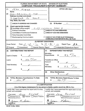 Florida Campaign Treasurer's Report Summary