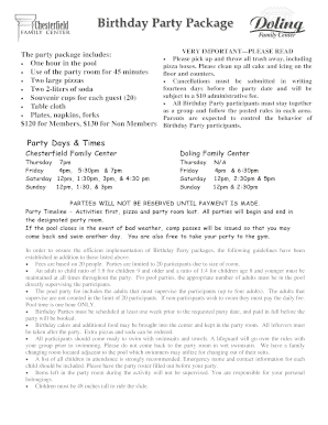 Birthday Party Package Reservation Form