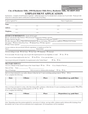 City of Rochester Hills Employment Application