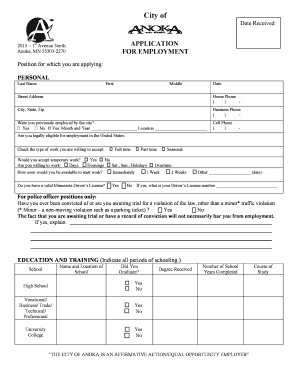 City of Anoka Employment Application