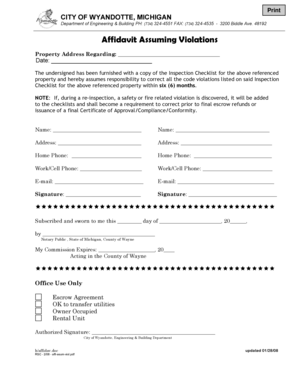 Affidavit Assuming Violations - Wyandotte Michigan