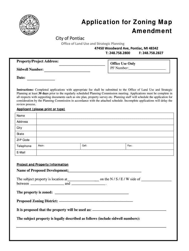 Fillable Online Application for Zoning Map Amendment Pontiac Michigan
