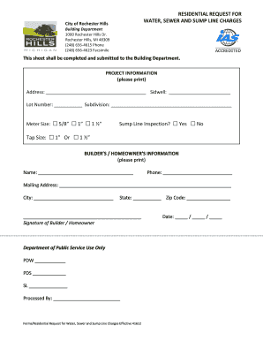 Residential Water Sewer Sump Line Request