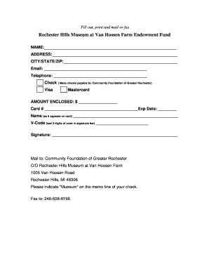 Donation Form for Rochester Hills Museum