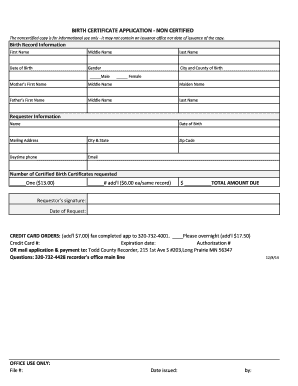 Birth Certificate Application