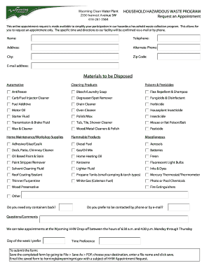 Wyoming Household Hazardous Waste Appointment Request