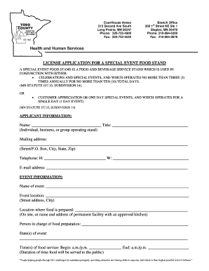 Minnesota Special Event Food Stand License Application