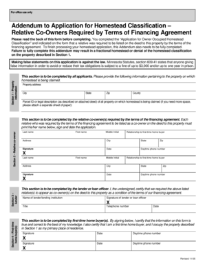 Addendum to Application for Homestead Classification