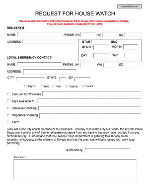 Oviedo House Watch Request Form
