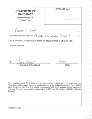 Florida Candidate Campaign Treasurer Appointment Form