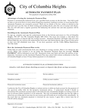 City of Columbia Heights Utility Automatic Payment Plan