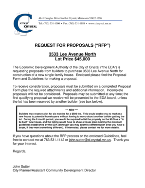 Request for information example - REQUEST FOR PROPOSALS RFP 3533 Lee Avenue North Lot