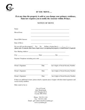 Notice of Move Form