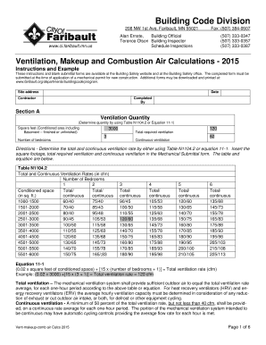 Ventilation Makeup and Combustion Air Calculations Form