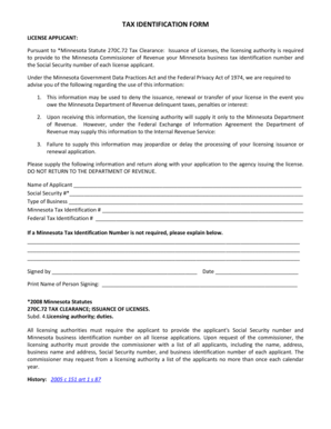 Minnesota Tax Clearance License Application