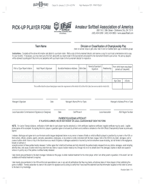 Amateur Softball Association Pick-Up Player Form