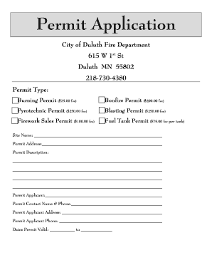 Duluth Fire Department Permit Application