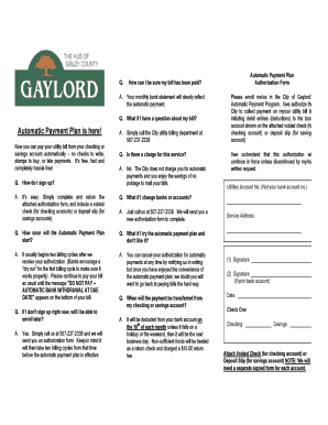 City of Gaylord Automatic Payment Authorization Form