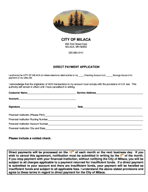 City of Milaca Direct Payment Application