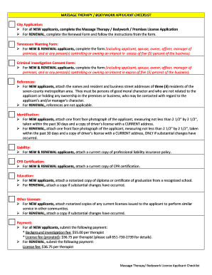 Massage Therapy Bodywork License Applicant Checklist