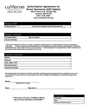 Authorization Agreement for Direct Payments (ACH Debits)