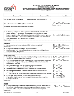 Applicant Certification of Environmental Issues