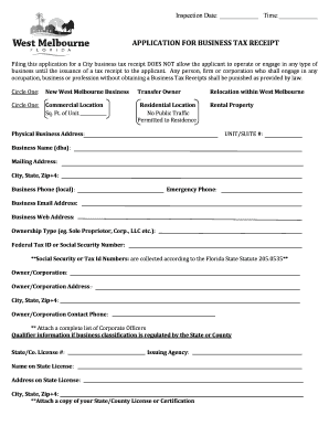 Application for Business Tax Receipt