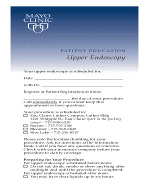 Patient Education Upper Endoscopy Form