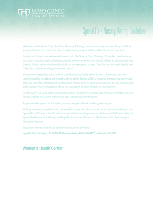 Special Care Nursery Visiting Guidelines