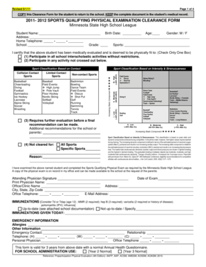 Minnesota Sports Qualifying Physical Exam Clearance Form