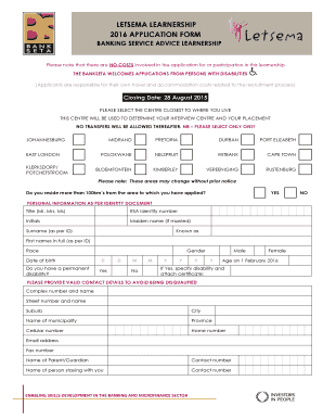Letsema Learnership 2016 Application Form