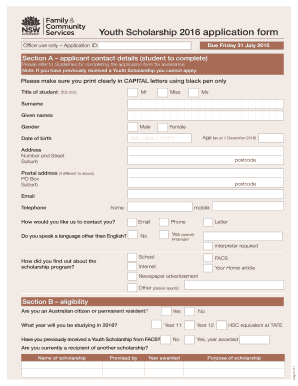 Youth Scholarship 2016 Application Form