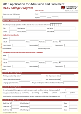 University of Tasmania Application for Admission and Enrolment