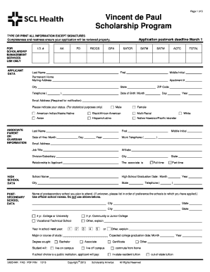 Vincent de Paul Scholarship Application Form