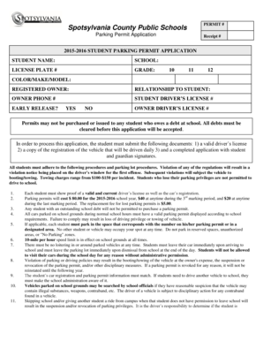 Spotsylvania County Student Parking Permit Application