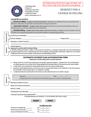 City of Chanhassen Utility Billing Change Request
