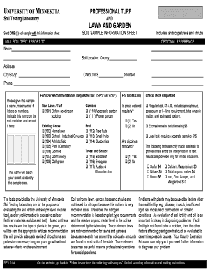 University of Minnesota Soil Sample Information Sheet