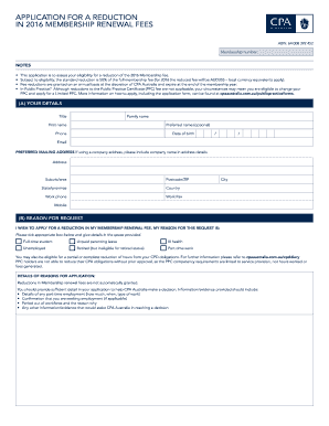 CPA Australia Membership Renewal Fee Reduction Application