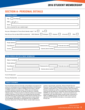 ESSA Student Membership Application Form
